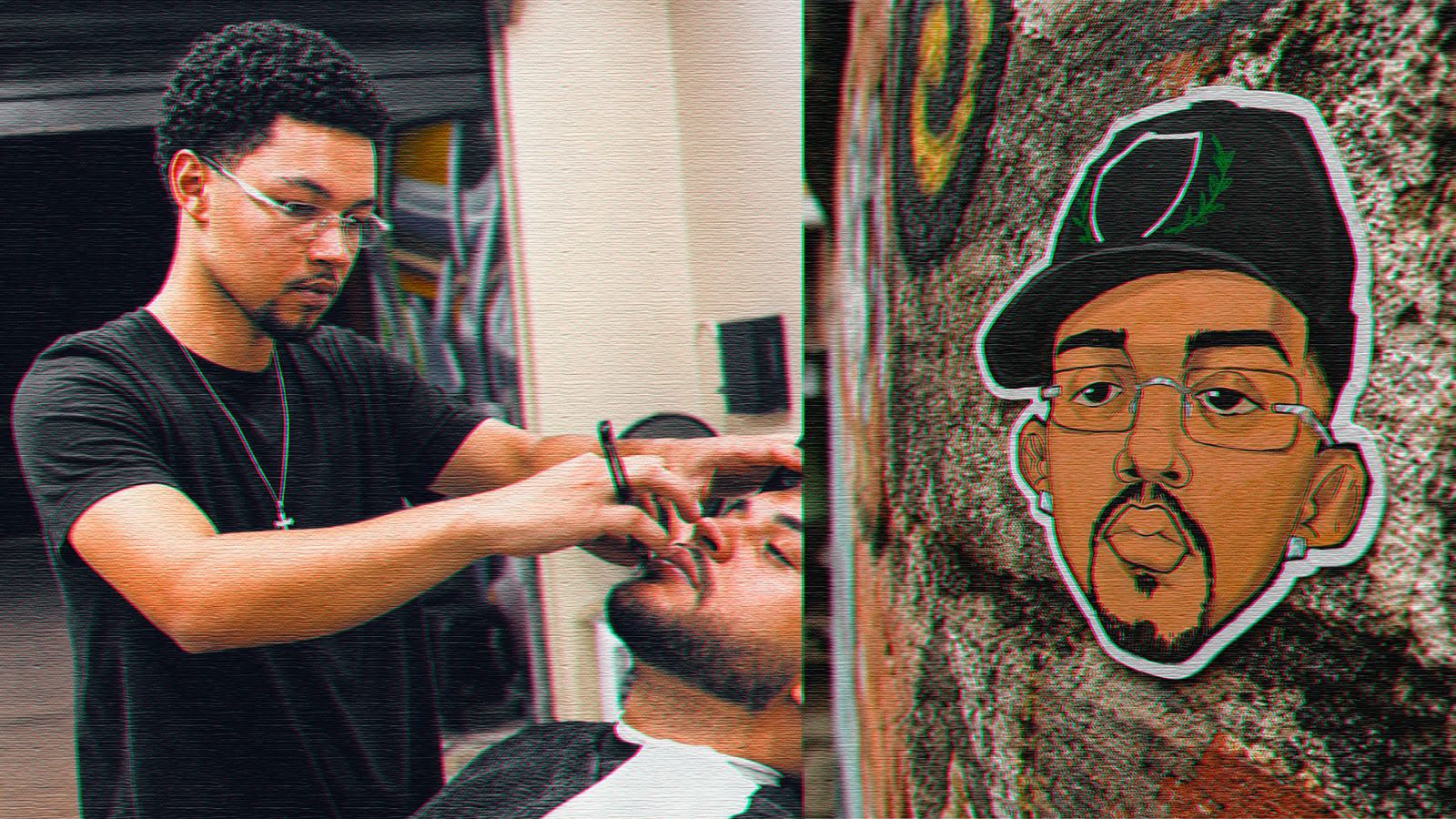 Jota trabalhando na barbearia